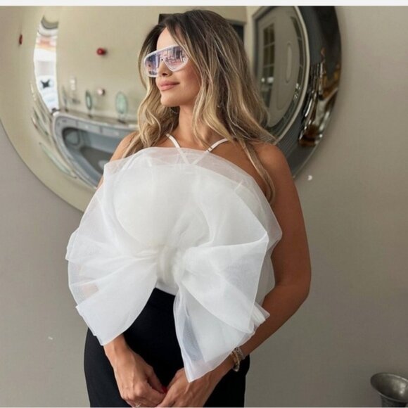 Zara Maxi Organza Fan Bodysuit Strappy Top White size S nwt - Picture 2 of 16